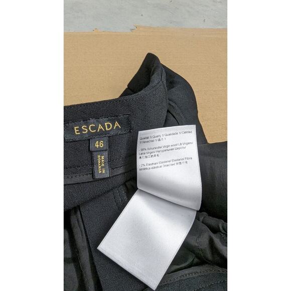 ESCADA Wool Blend Flat Front Crease Black Straight Career Work Size 46 Pants - Picture 3 of 6